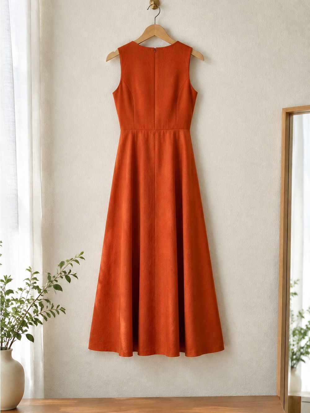 Sleeveless Rust Orange A-Line Maxi Dress